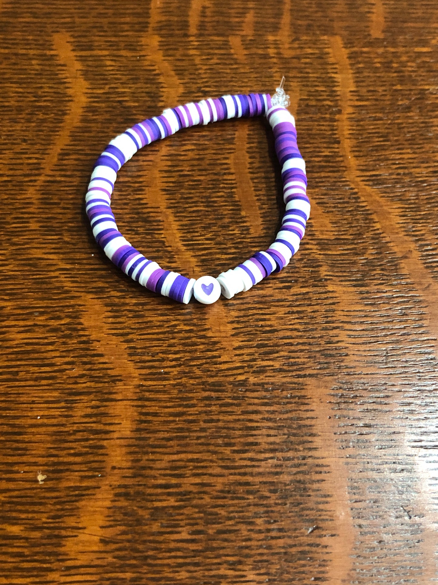 Handmade by Addie- Purple and white beaded bracelet