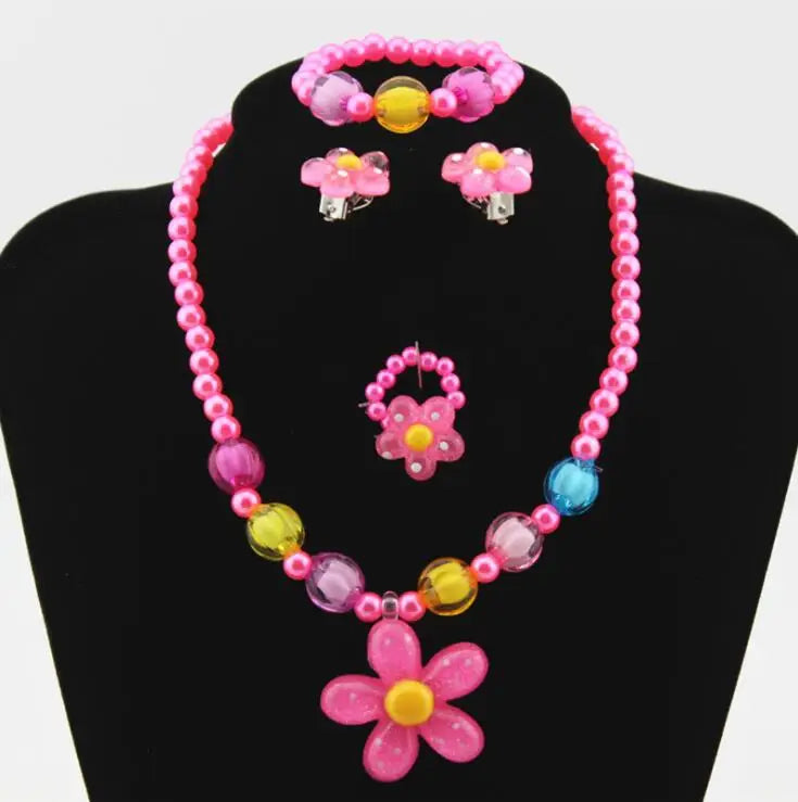Pink Bead Flower Jewelry Set