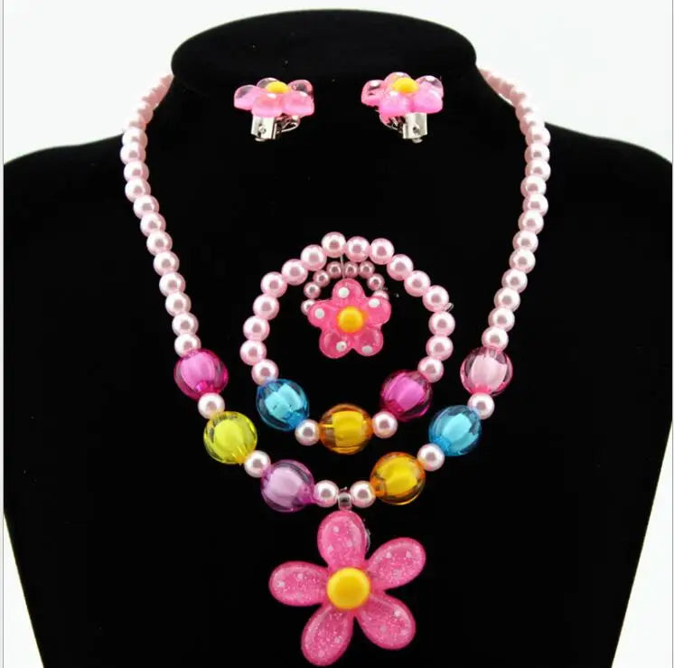 Pink Bead Flower Jewelry Set